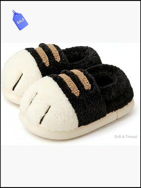 Plush Cat Paw Slippers Non-Slip Memory Foam Cute House Shoes Closed Toe